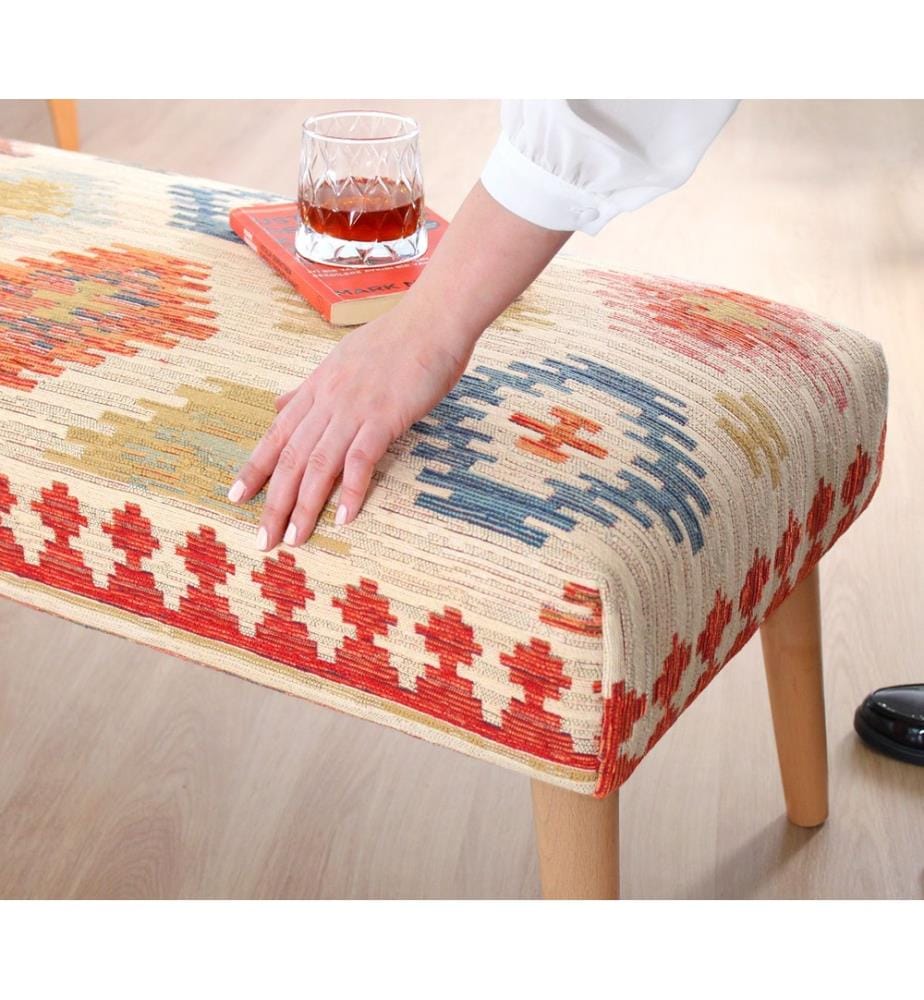 Bench, Cream, 50% COTTON / 50% LINEN, Wooden Legs