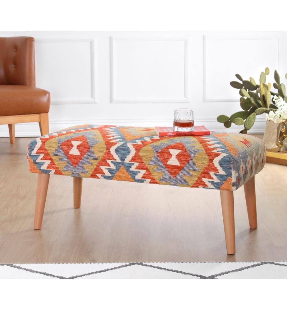 Bench, Multicolor, 50% COTTON / 50% LINEN, Wooden Legs