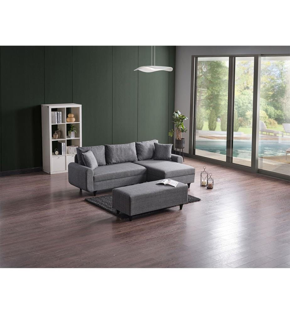 Corner Sofa, Grey, Frame: METAL / CHIPBOARD