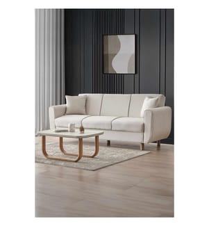 Divano letto a 3 posti, beige, struttura: metallo/truciolato