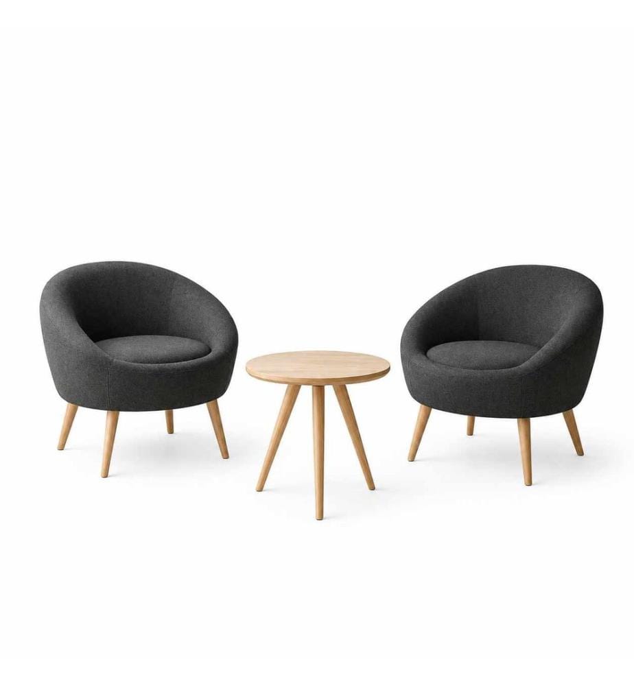 Wing Chair & Side Table Set, 3 Pieces, 100% MELAMINE COATED PARTICLE BOARD, Anthracite