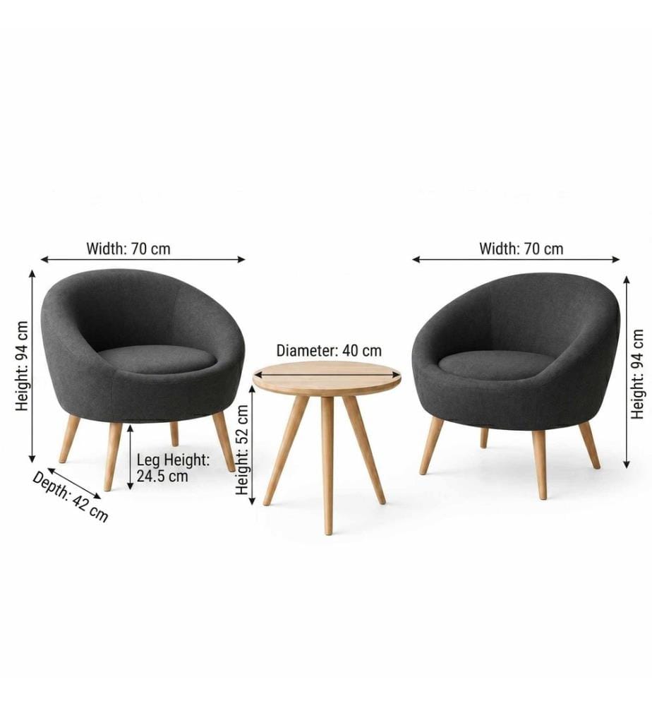 Wing Chair & Side Table Set, 3 Pieces, 100% MELAMINE COATED PARTICLE BOARD, Anthracite