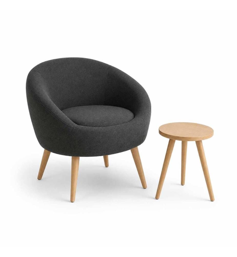 Wing Chair & Side Table Set, 2 Pieces, 100% MELAMINE COATED PARTICLE BOARD, Anthracite