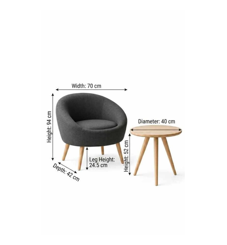 Wing Chair & Side Table Set, 2 Pieces, 100% MELAMINE COATED PARTICLE BOARD, Anthracite