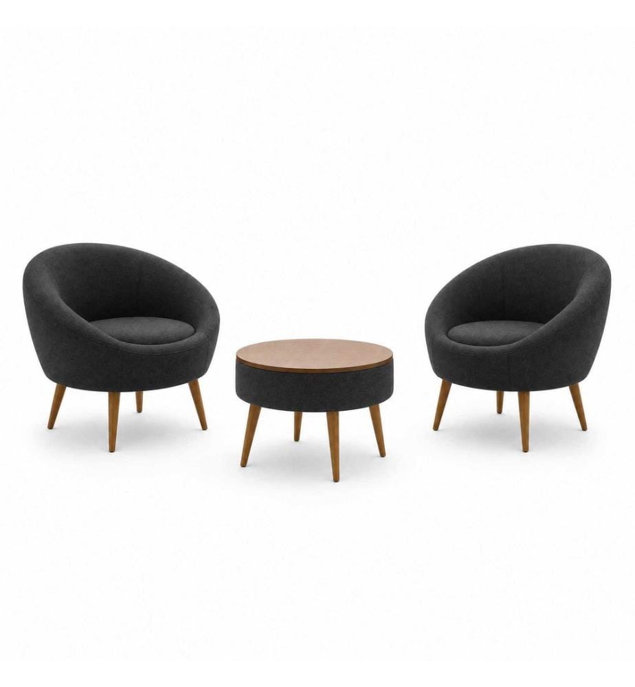 Wing Chair & Coffee Table Set, 3 Pieces, 100% MELAMINE COATED PARTICLE BOARD, Anthracite