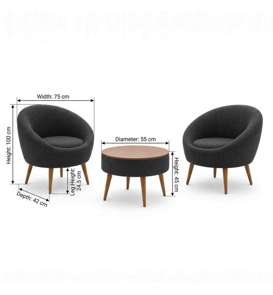 Wing Chair & Coffee Table Set, 3 Pieces, 100% MELAMINE COATED PARTICLE BOARD, Anthracite