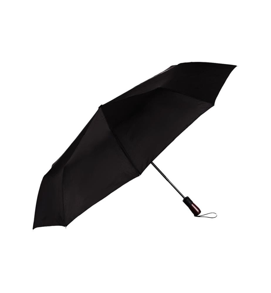 Automatischer Premium-Regenschirm Schwarzer Holzgriff- Schwarz