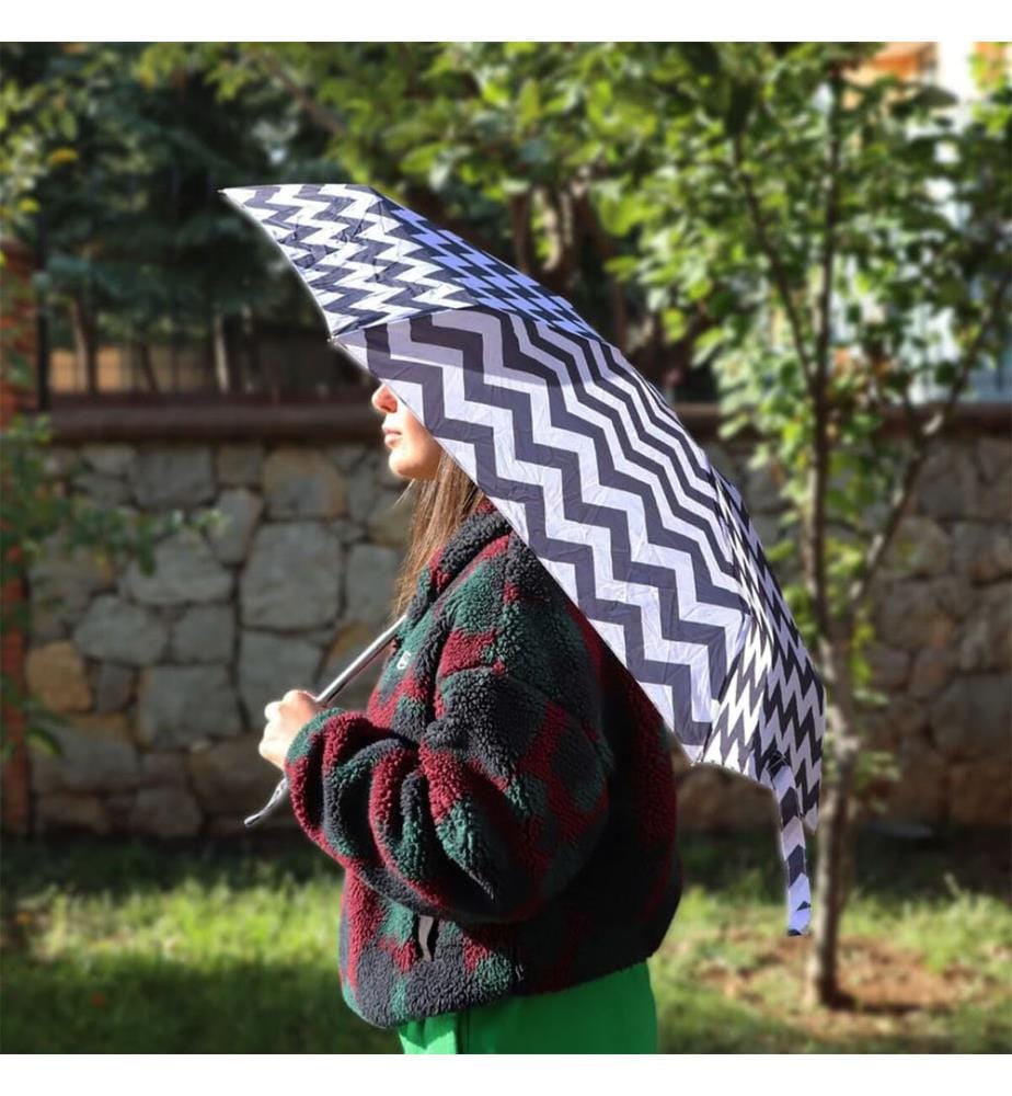 Mini Regenschirm Zigzag Schwarz und Weiss - Schwarz
