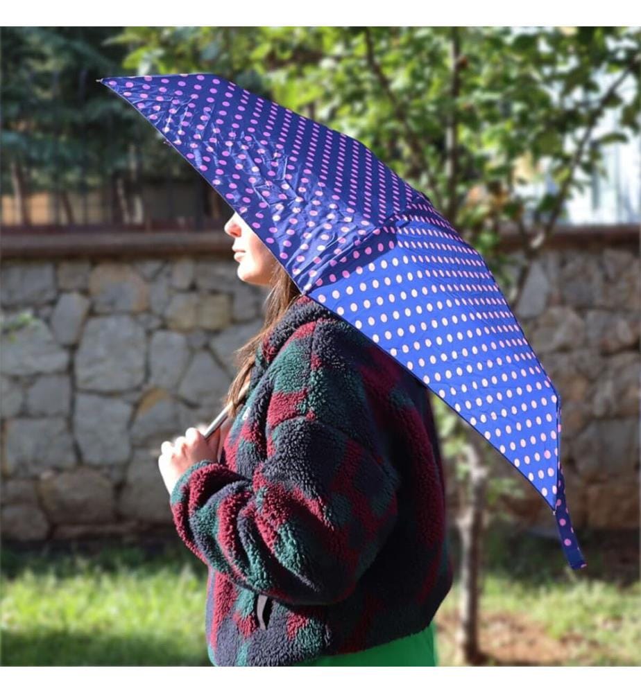 Mini Regenschirm Pois Roses Navy Blue - Marineblau