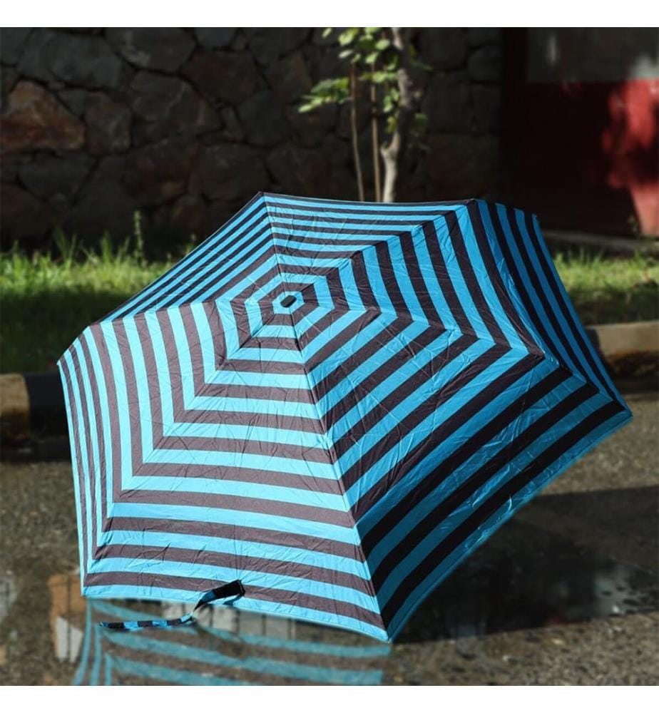Mini Regenschirm Schwarze und grüne Streifen - Schwarz