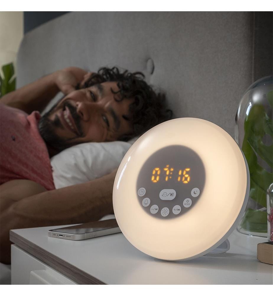 Wiederaufladbarer Sonnenaufgangswecker mit Lautsprecher Sunrilk - Weiss
