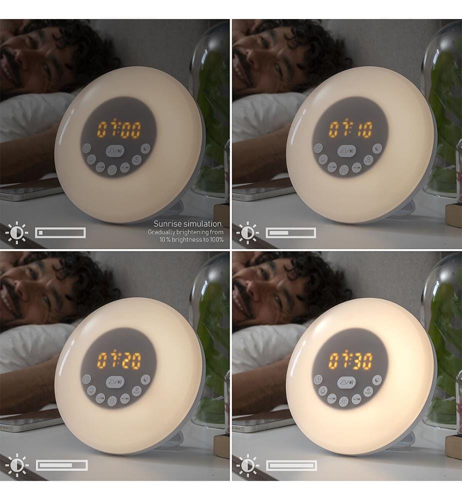 Wiederaufladbarer Sonnenaufgangswecker mit Lautsprecher Sunrilk - Weiss
