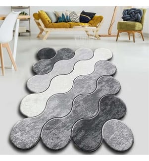 Teppich, 80 x 120 cm, Dunkelgrau, Grau, Weiss, Polyester, 10 mm Florhöhe