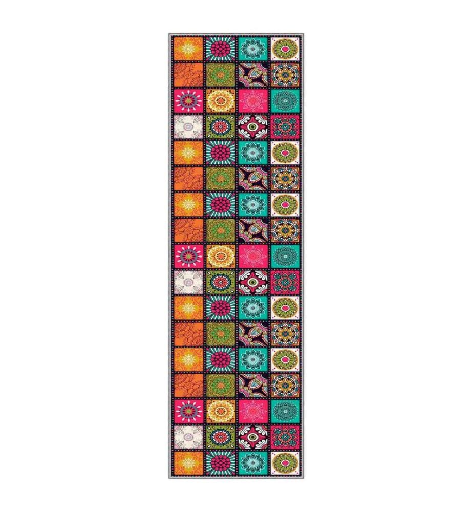 Teppich, Weiss, Orange, Grün, Gelb, Fuchsia, 100 % Polyester, 80 x 250 cm