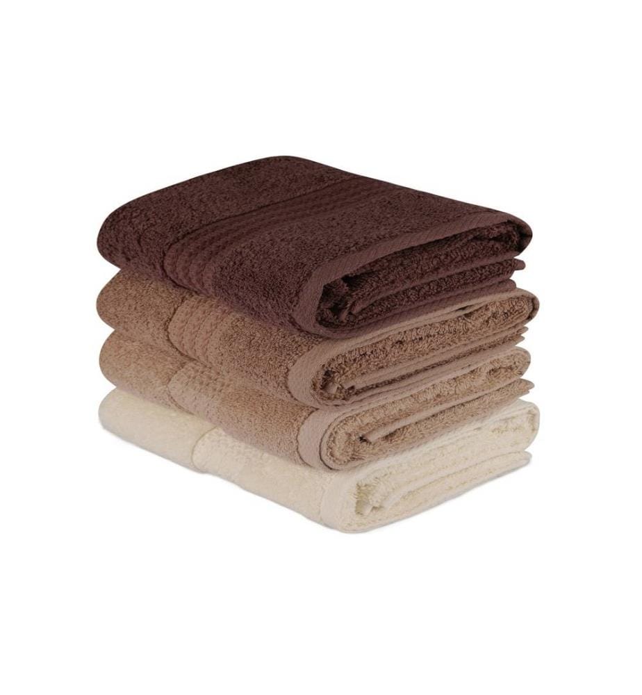 Ensemble de 4 serviettes de toilette, crème, beige, marron, coton, 500 g/m²
