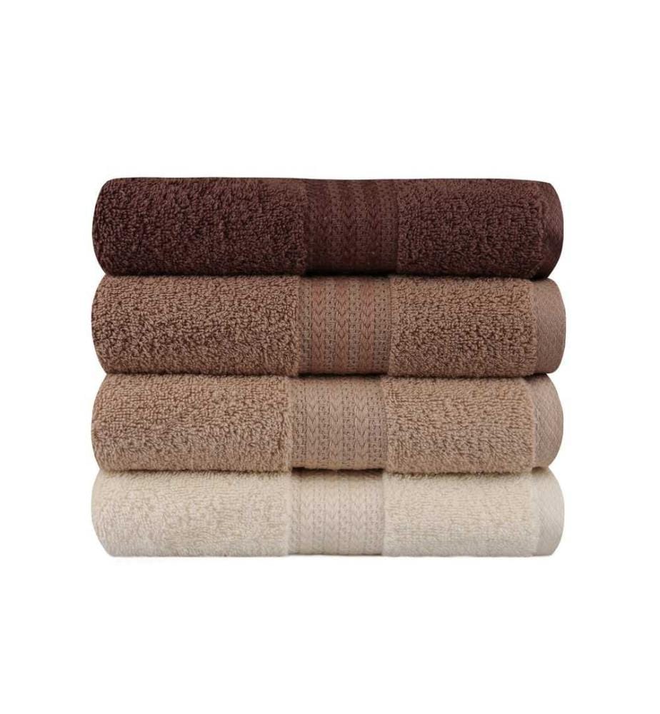 Ensemble de 4 serviettes de toilette, crème, beige, marron, coton, 500 g/m²