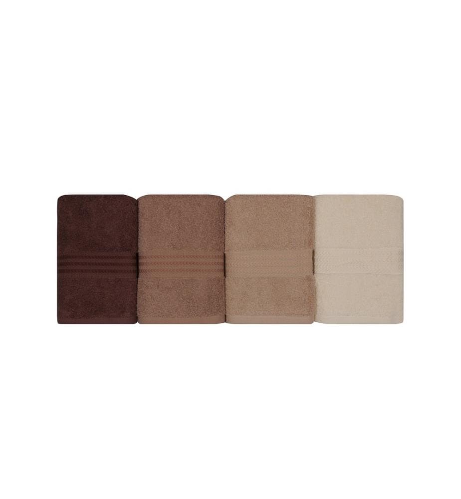 Ensemble de 4 serviettes de toilette, crème, beige, marron, coton, 500 g/m²