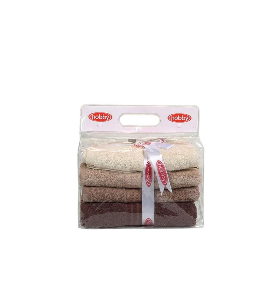 Ensemble de 4 serviettes de toilette, crème, beige, marron, coton, 500 g/m²