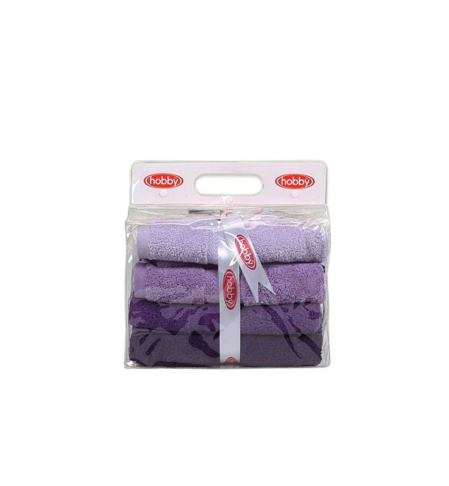 Ensemble de 4 serviettes pour les mains, lilas clair, lilas, violet, violet foncé, coton, 500 g/m²