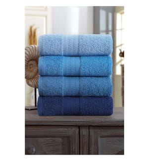 Ensemble de 4 serviettes de toilette, bleu, 100 % coton