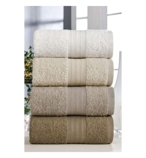 Ensemble de 4 serviettes de toilette, marron, 100 % coton