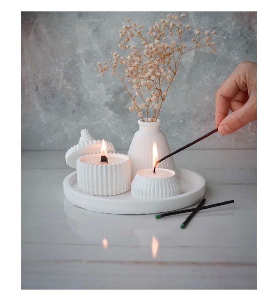Ensemble de bougies, 5 pièces, blanc, 100 % béton