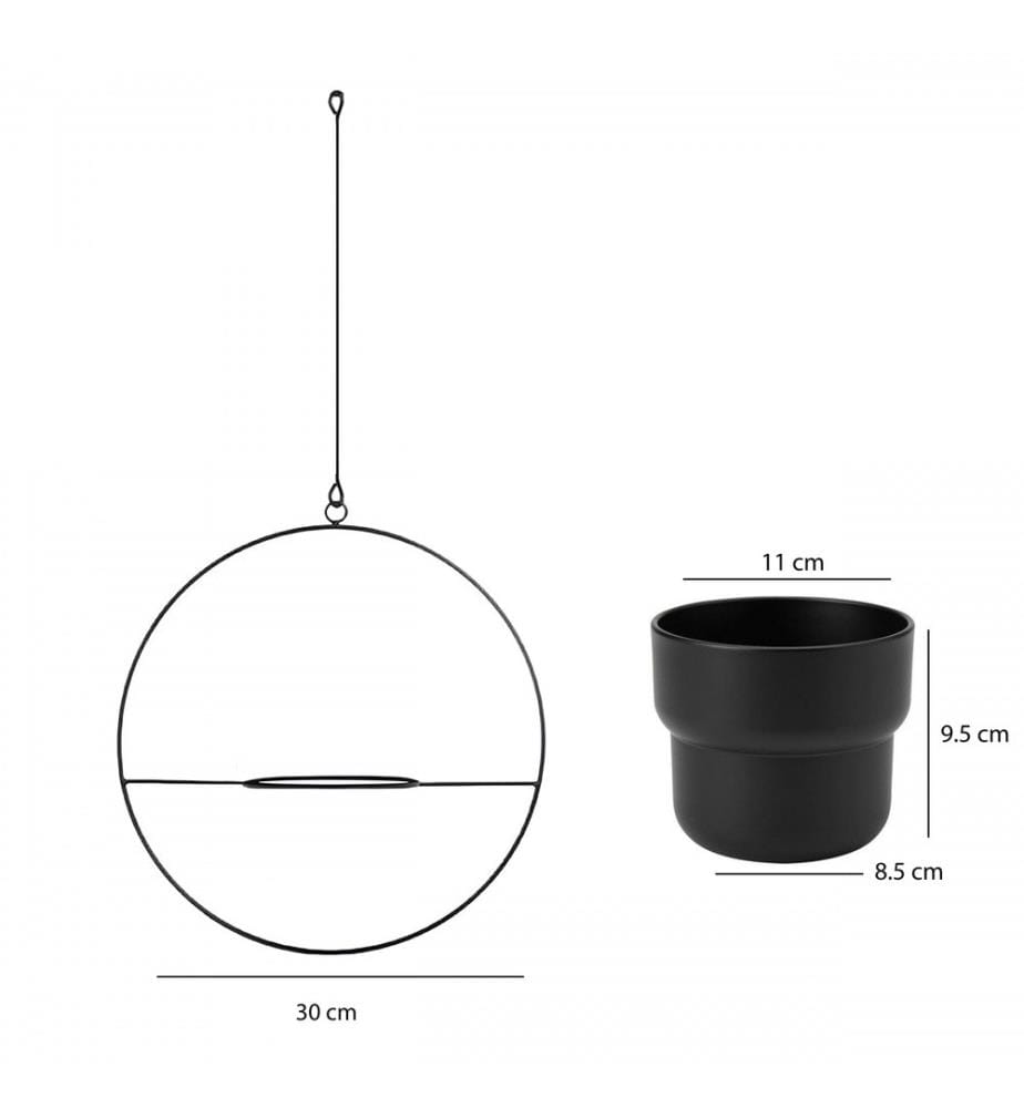 Jardiniere, Schwarz, Haken und Seil sind im Lieferumfang enthalten