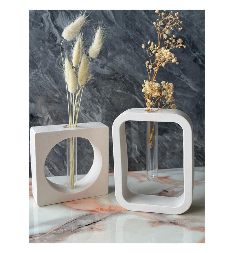 Set di vasi, grigio, bianco, 100% CEMENTO