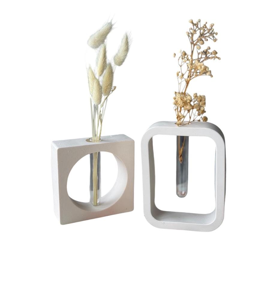 Set di vasi, grigio, bianco, 100% CEMENTO