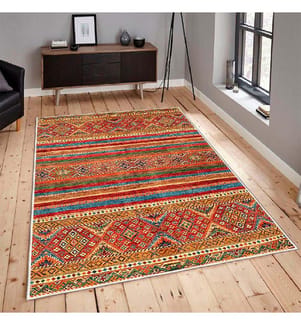 Teppich, Creme, Rot, Orange, Camel, Blau, 100 % Baumwolle, 80 x 50 cm