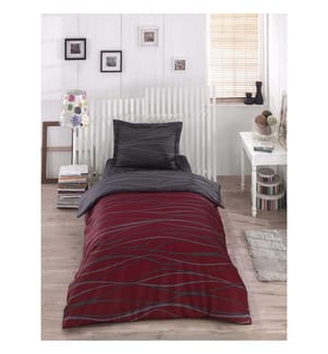 Einzelbettwäsche-Set, Bordeauxrot, Anthrazit, 65 % Baumwolle / 35 % Polyester