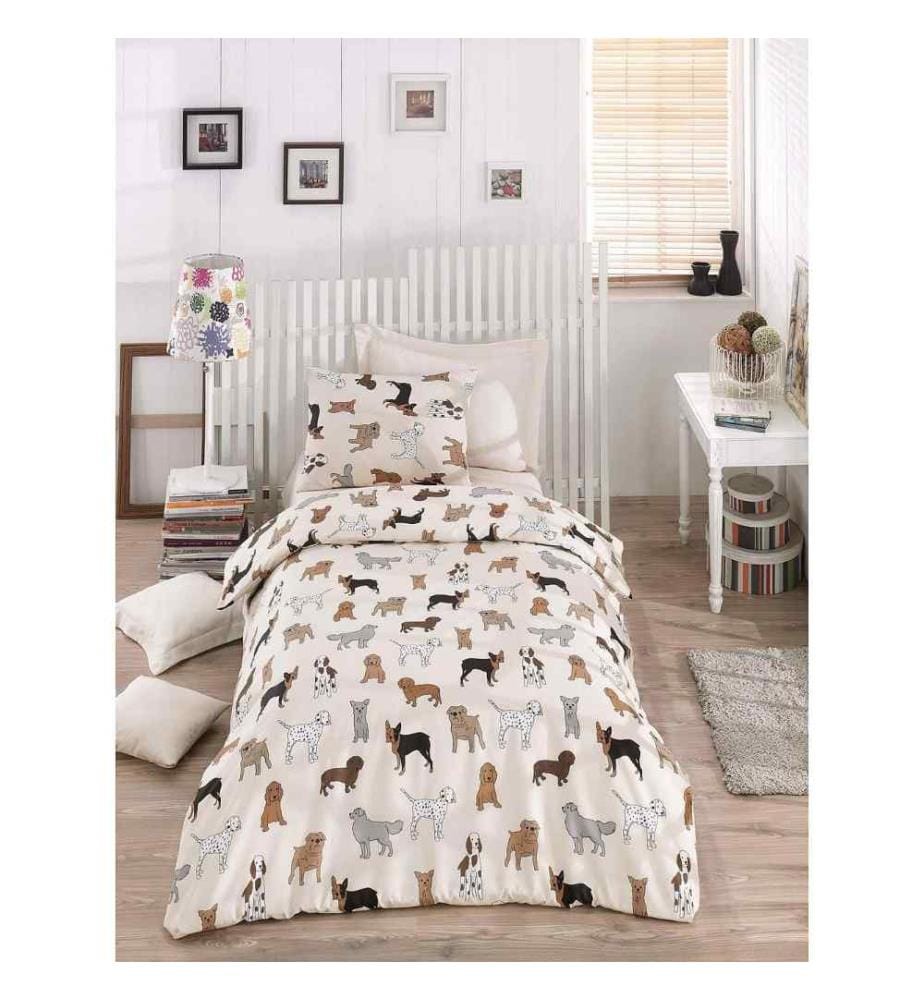 Housse de couette une place, crème, beige, marron, noir, blanc, gris, 65 % coton / 35 % polyester