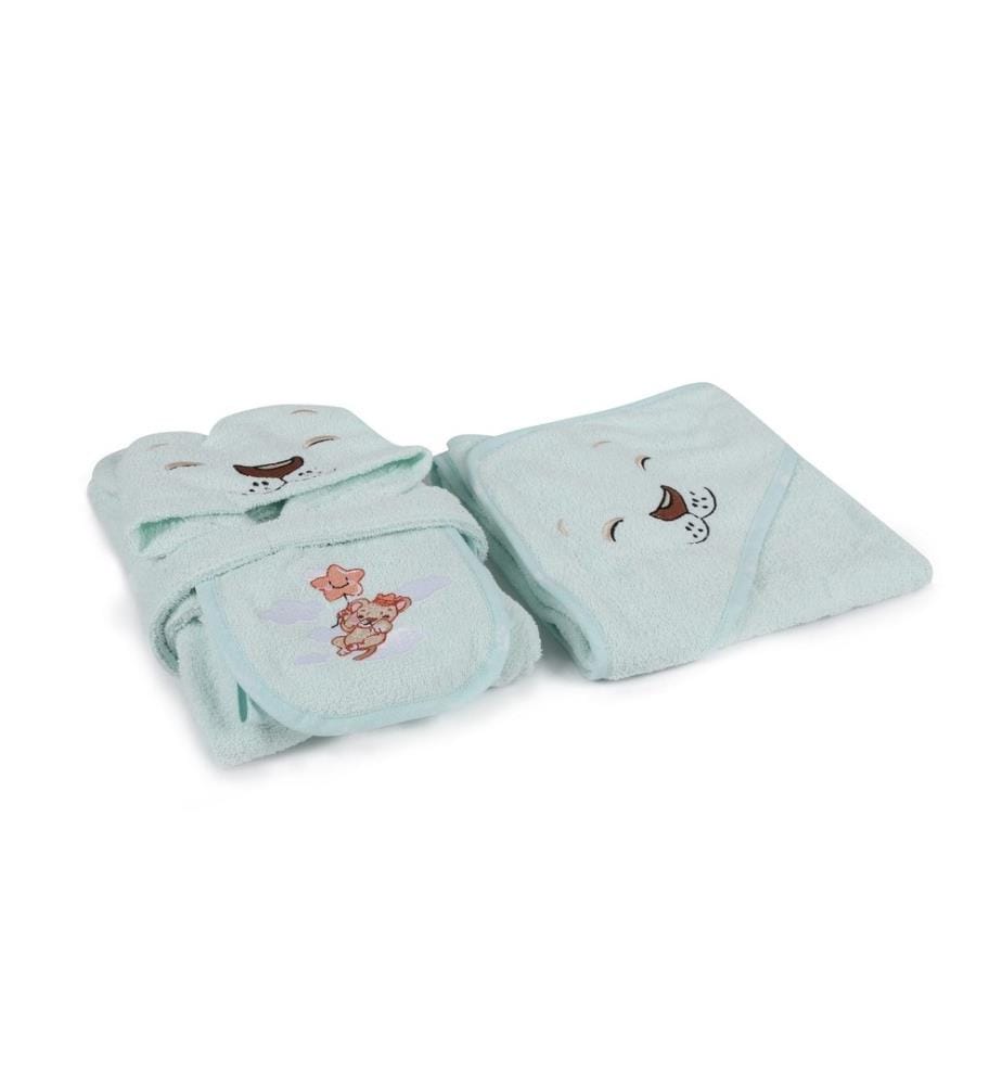 Baby-Badeset, Mintgrün, 100 % Baumwolle, Babybademantel: 0–2 Jahre