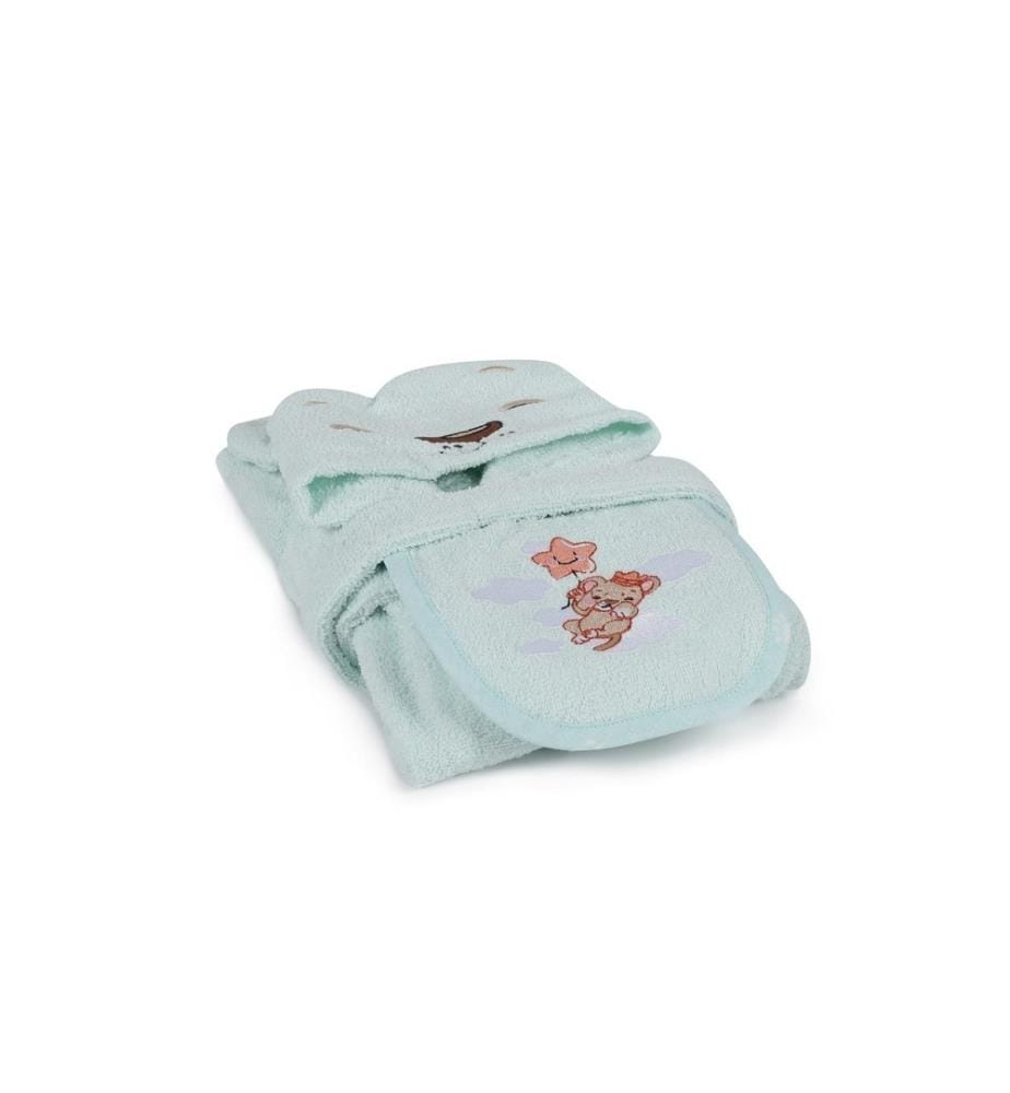 Baby-Badeset, Mintgrün, 100 % Baumwolle, Babybademantel: 0–2 Jahre
