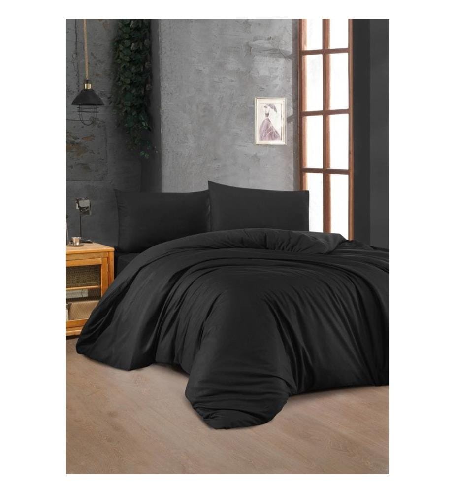 Ranforce Einzelbettwäsche-Set, Schwarz, 100 % Baumwolle