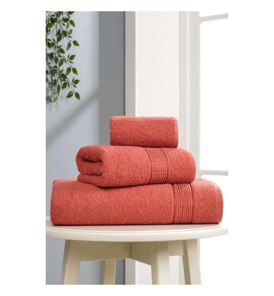 Towel Set, 3 Pieces, Tile Red, 100% COTTON