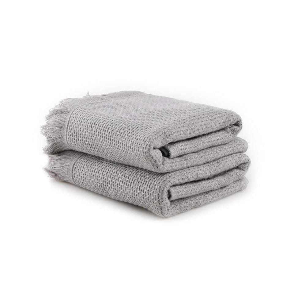 Ensemble de 2 serviettes de toilette, gris clair, 100 % microfibre de coton