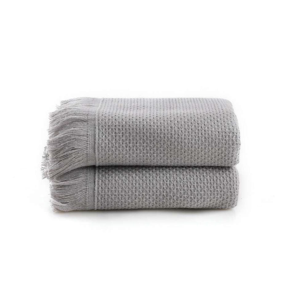 Ensemble de 2 serviettes de toilette, gris clair, 100 % microfibre de coton