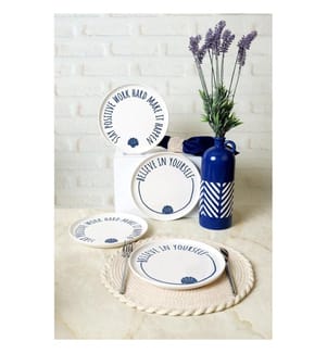 Dessertteller (4 Stück) – weiss und marineblau