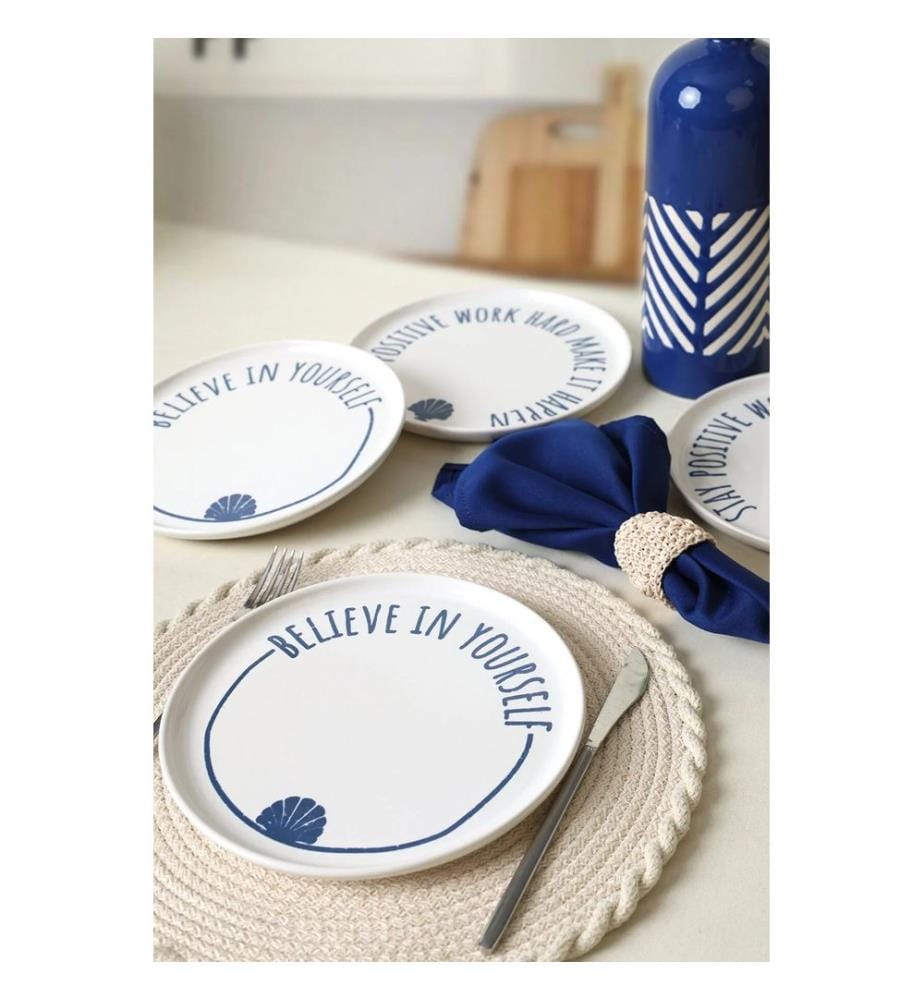 Dessertteller (4 Stück) – weiss und marineblau