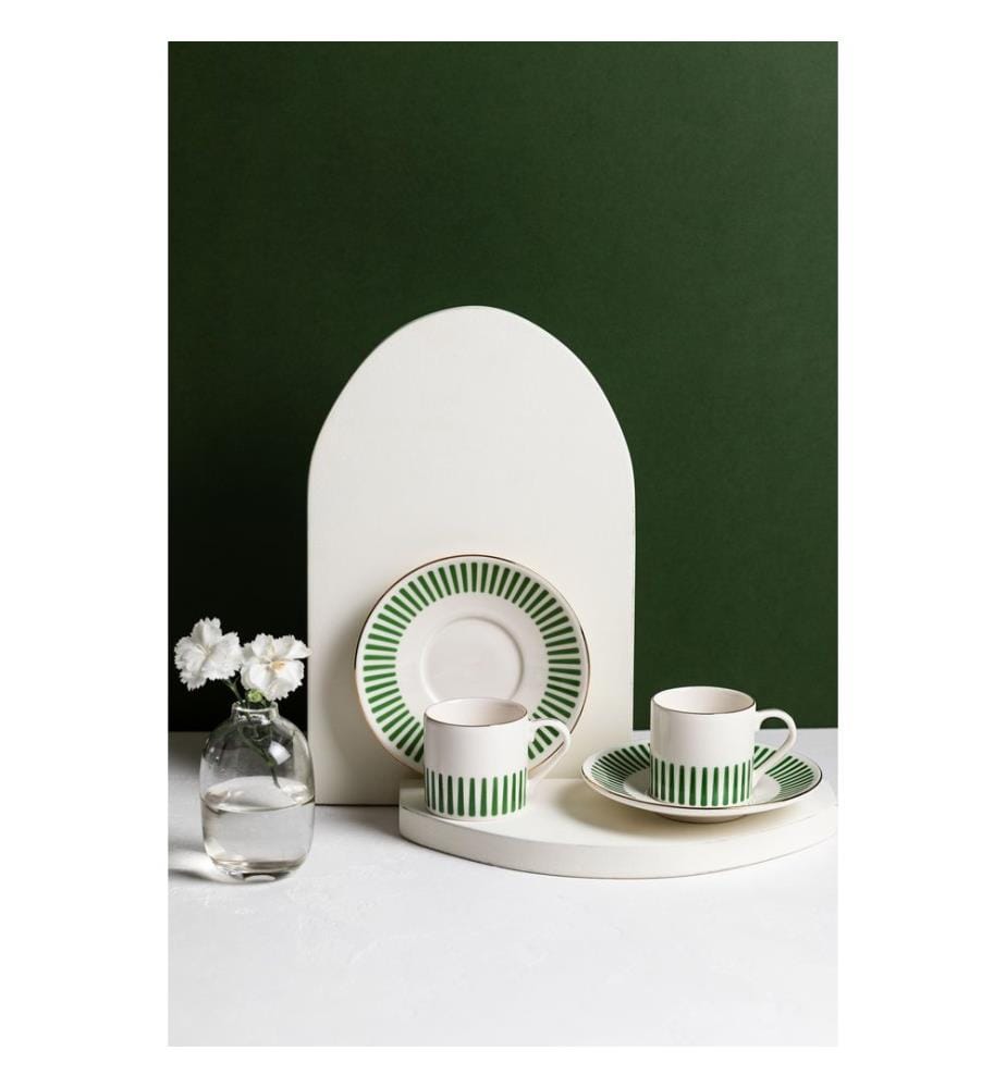 Coffee Set (4-Piece) - White, Gold, and Dark Green