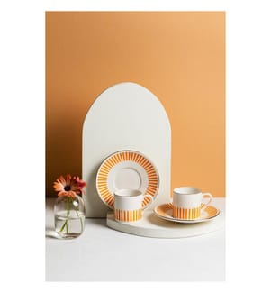 Kaffeeservice (4-teilig) – Weiss, Gold und Orange