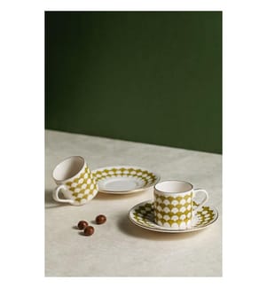 Kaffeeservice (4-teilig) – Weiss, Gold und Hellgrün