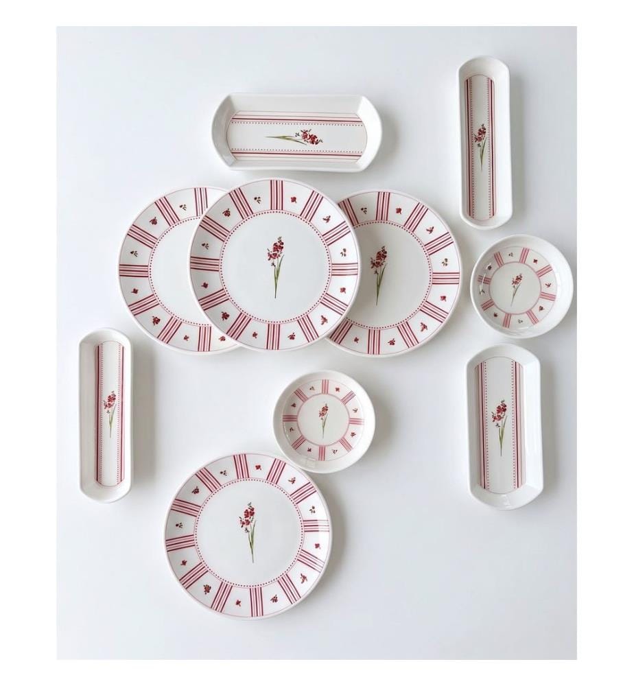 Frühstücksservice (14-teilig) – rosa und weiss