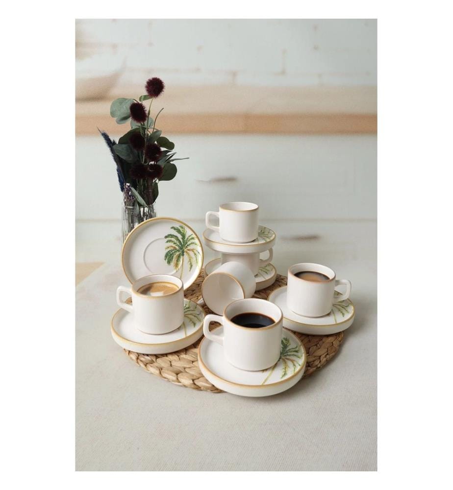Teetassen-Set (12-teilig) – weiss, gelb und grün