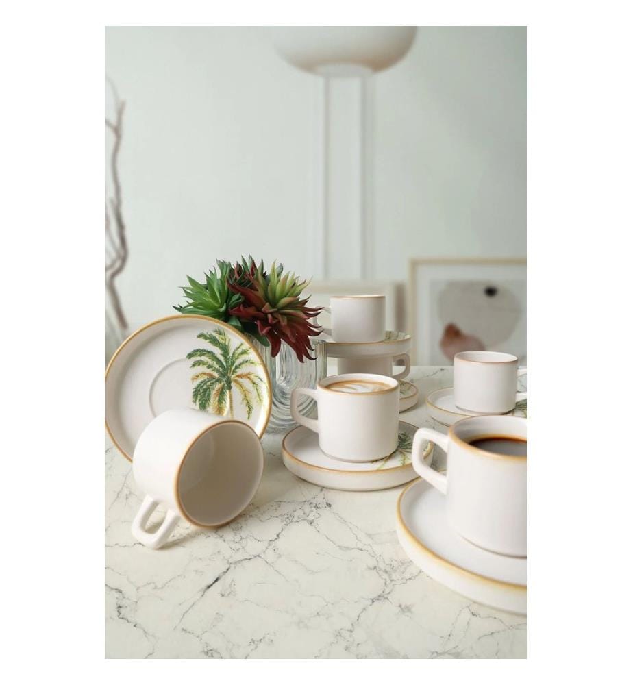 Teetassen-Set (12-teilig) – weiss, gelb und grün