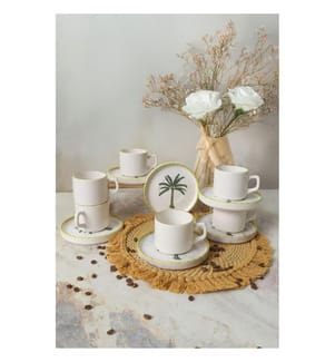 Teetassen-Set (12-teilig) – weiss, grün und gelb