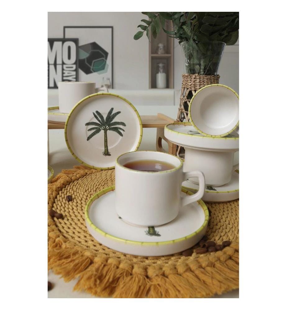 Teetassen-Set (12-teilig) – weiss, grün und gelb