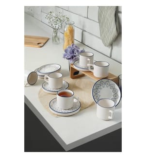 Teetassen-Set (12-teilig) – blau und weiss