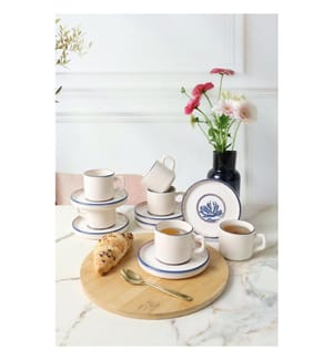 Teetassen-Set (12-teilig) – weiss und marineblau